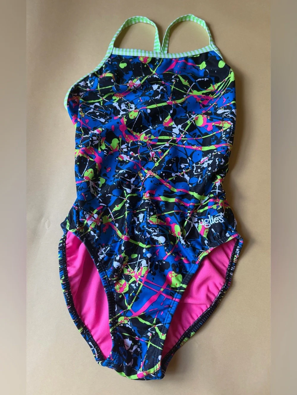 Dolfin Uglies Competitive Girls Swimsuit Splatter Print Racerback Size 34